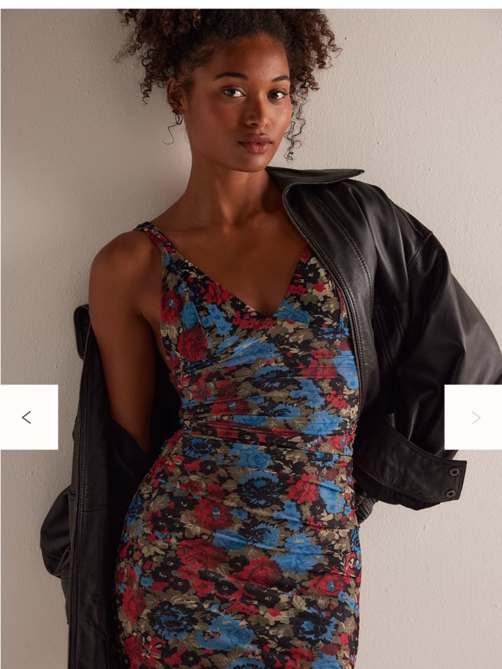 Free People Floral V-Neck Midi Dress in Blue, Red and Black - Picture 2 of 5